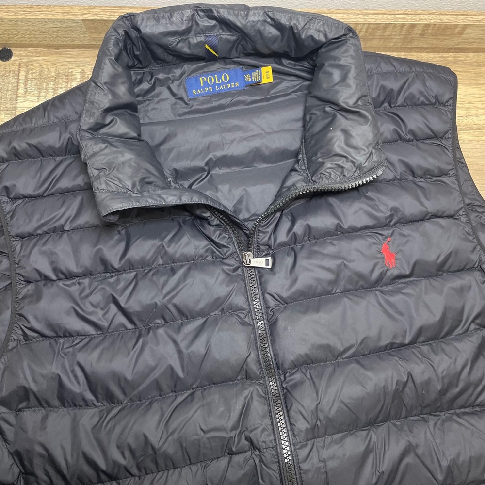 Polo Ralph Lauren Black Quilted Puffer Vest Red Pony Logo Mens XXL Poly Filled
